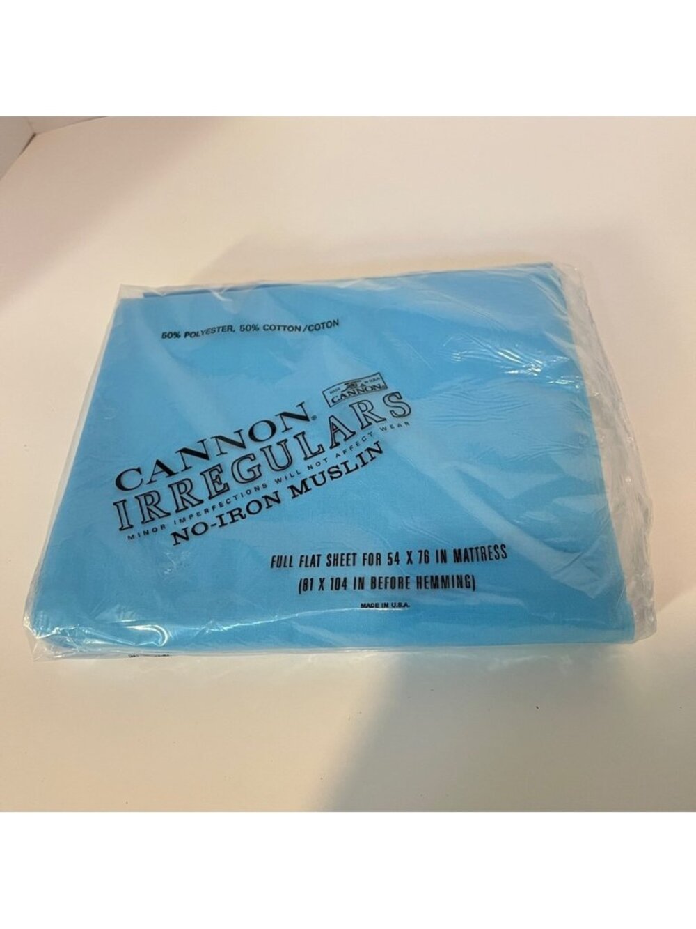 Vintage Cannon Irregulars Blue Full Flat Sheet New Bedding No-Iron Muslin